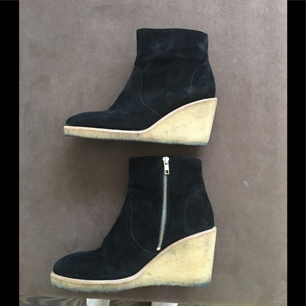 APC Black Suede Wedge Bootie with Gum Wedge Size40
